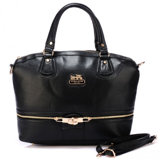 Coach Zip In Logo Large Black Satchels BJK | Women - Click Image to Close